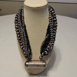 Iris Apfel & Bajalia Silver Toned Metal & Black/White Chunky Statement Necklace